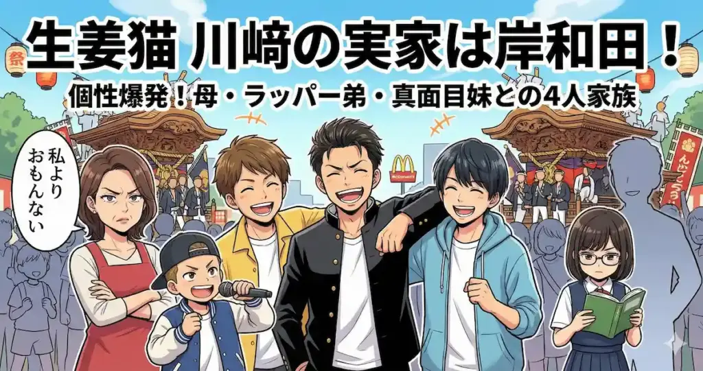 生姜猫川﨑の実家は岸和田！出身高校や個性的な母弟妹との4人家族まとめ
