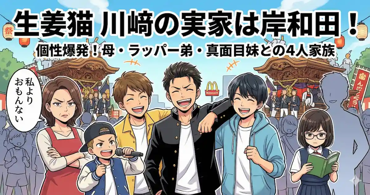 生姜猫川﨑の実家は岸和田！出身高校や個性的な母弟妹との4人家族まとめ