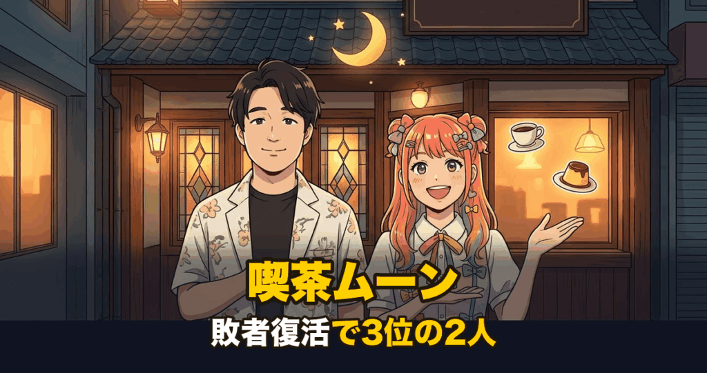 喫茶ムーンの敗者復活3位を表すアニメ調イラスト